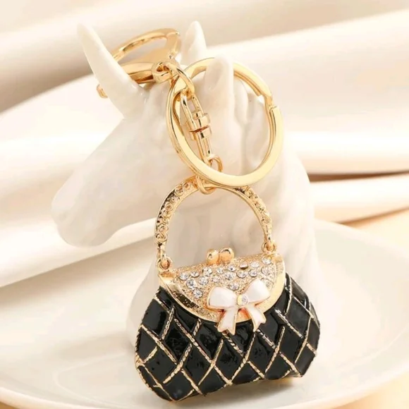 Elegant Black and Gold Women's Bag Keychain - Picture 1 of 3